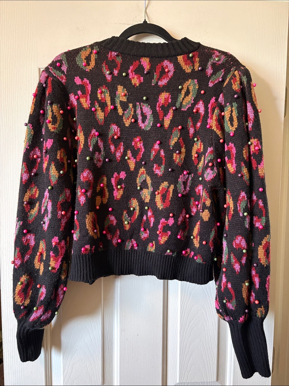 FARM Rio Black Ikat Dyed Leopard Ball Sweater size L - Picture 11 of 11